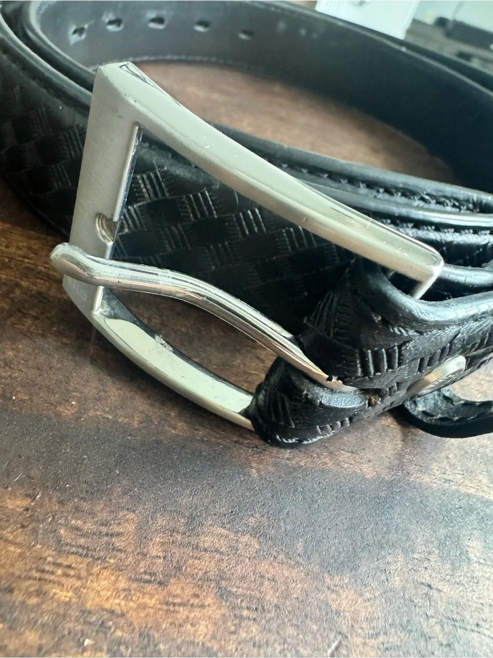 5.11 Tactical Black Woven Leather Belt with Silver Buckle